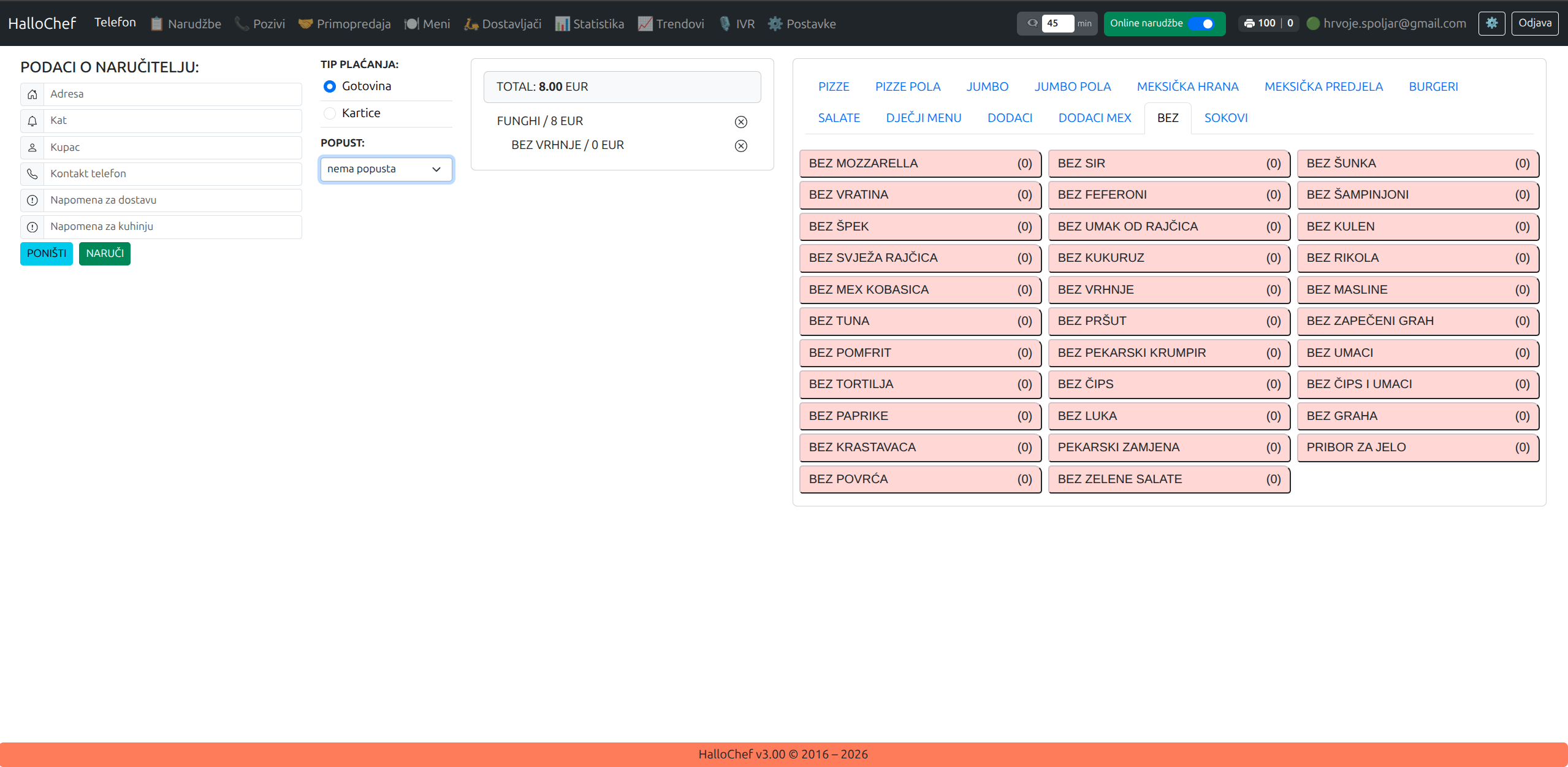 HalloChef operaterska ploča
