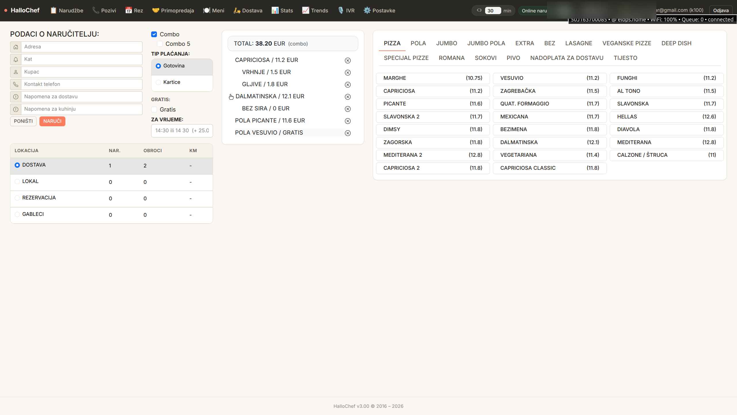 HalloChef operaterska ploča — nova narudžba