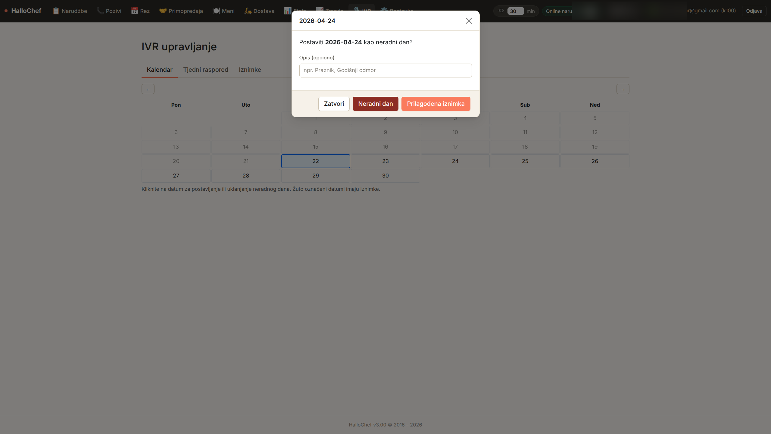IVR kalendar neradnih dana
