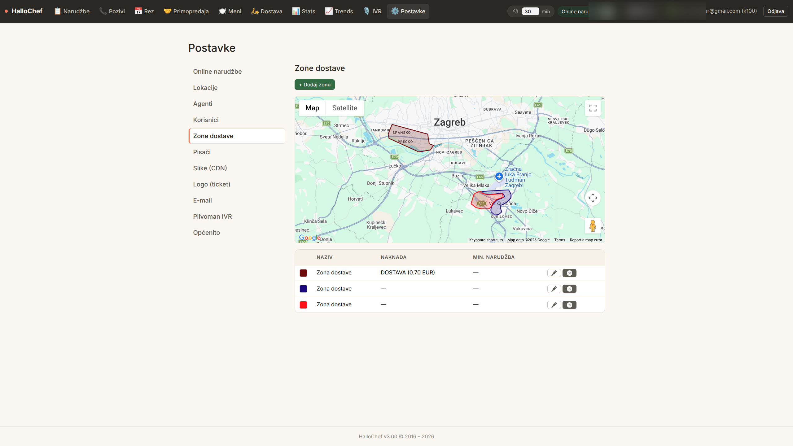 Zone dostave na karti