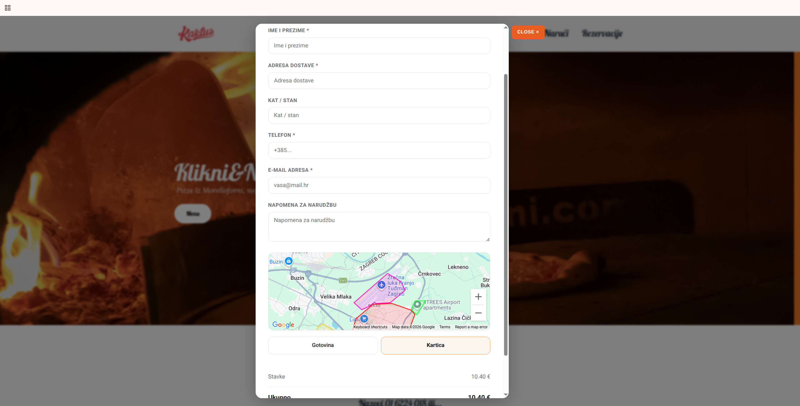 Checkout s adresom i zonom